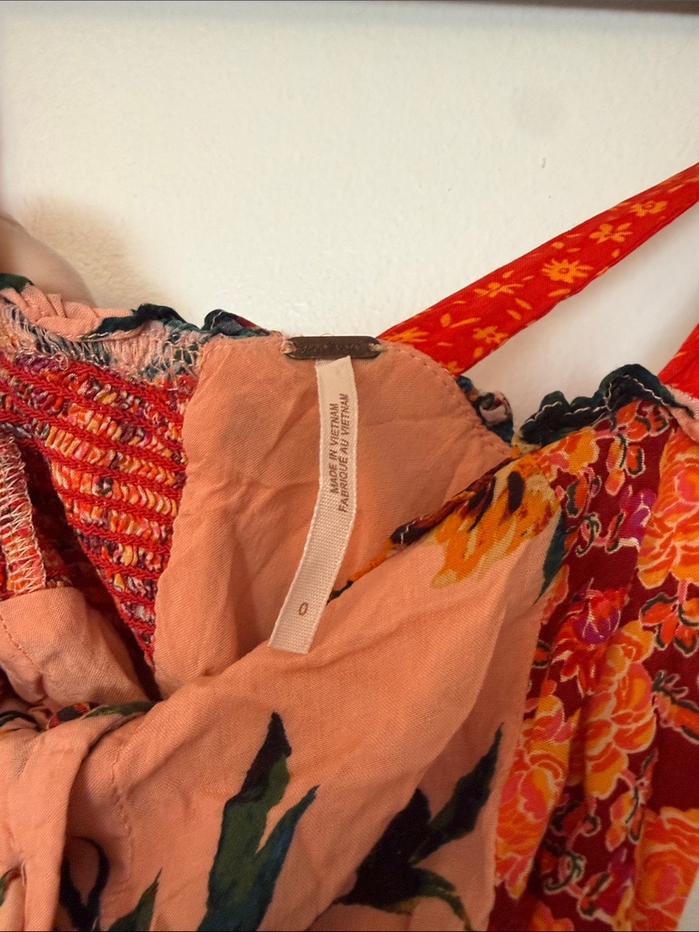 Free People Boho Peach and Red Floral Button-Front Sundress - Picture 3 of 6